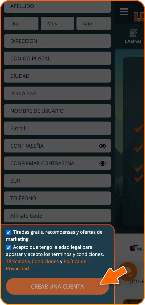 Acepte las reglas y acepte los términos y condiciones para el registro de LocoWin.