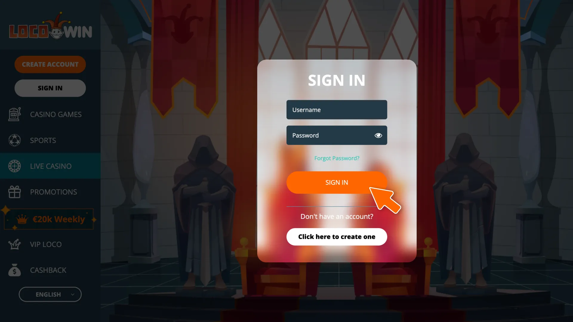 Access the portal and log in to your account at LocoWin VIP.