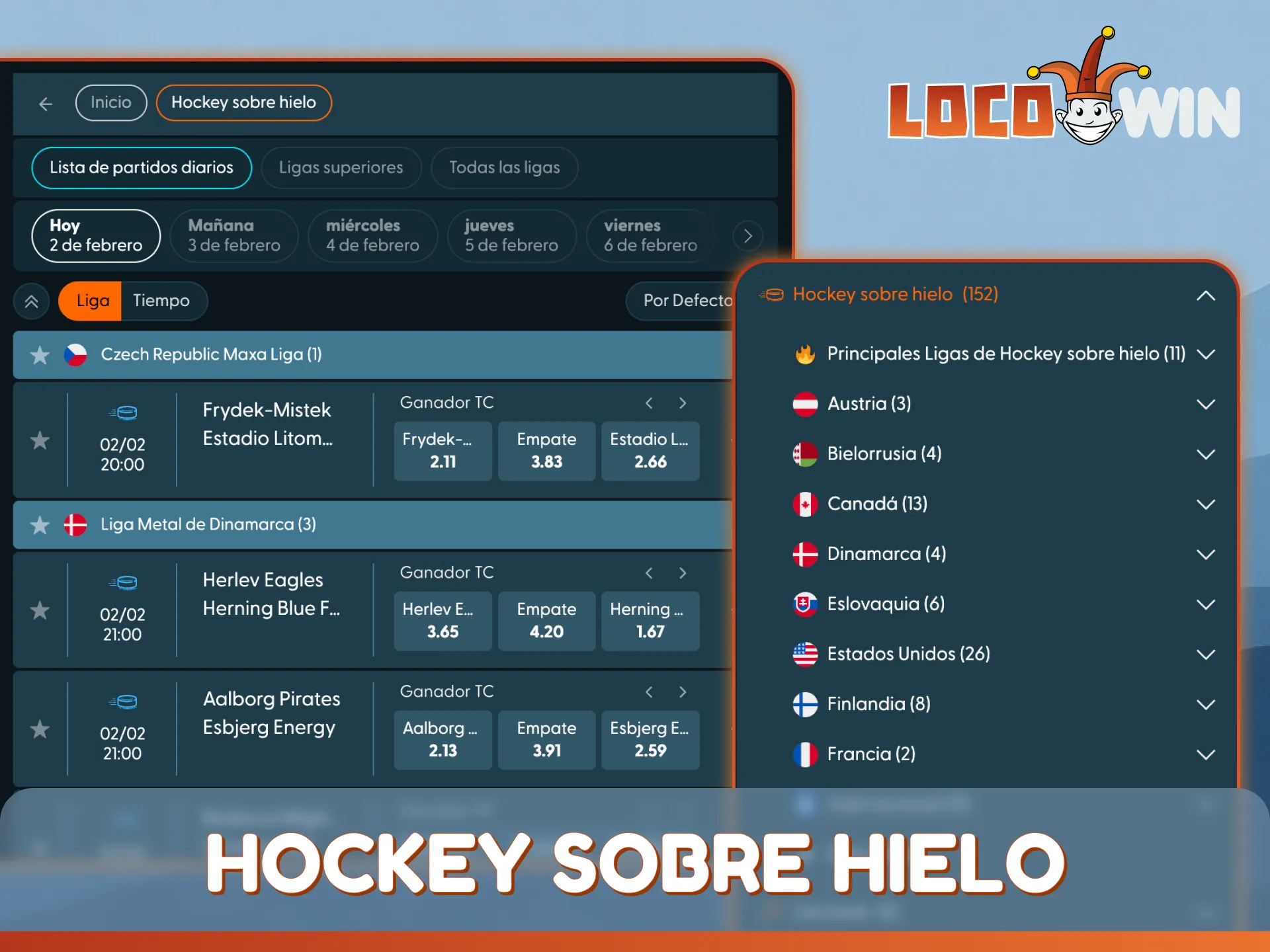 Disfruta de la acción de alta velocidad y apuesta en hockey sobre hielo en LocoWin.